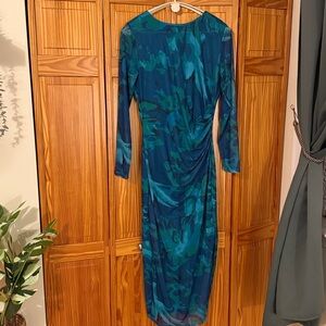 Pretty Garden Bodycon Maxi  Blue and Green Long Sleeve Dress